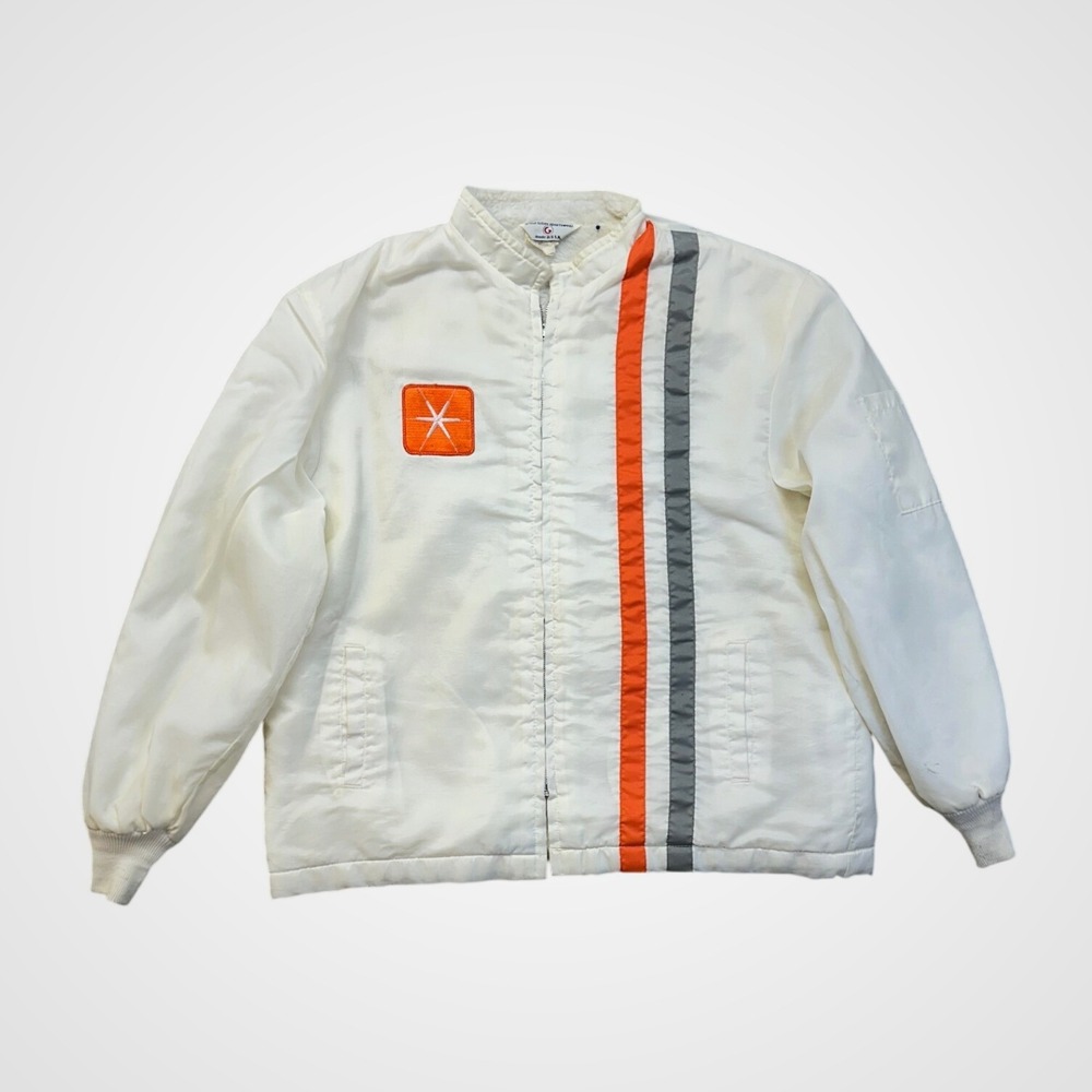 Great Lakes Sportswear Bomber Jacket Mens‎ L/XL White Vintage USA Fleece Lined